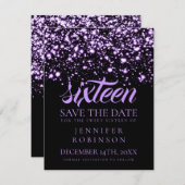 Save The Date Sweet 16 "Save The Date" Purple Midnight Glam (Devant / Derrière)