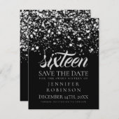Save The Date Sweet 16 "Save The Date" Silver Midnight Glam (Devant / Derrière)