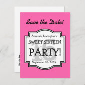 Save the Date Sweet 16 Verjaardagsfeest A02 PINK Aankondigingskaart (Voorkant / Achterkant)