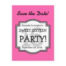 Save the Date Sweet 16 Verjaardagsfeest A02 PINK