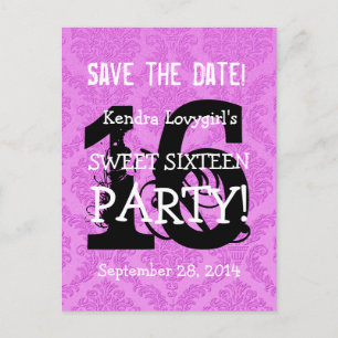 Save the Date Sweet 16 Verjaardagsfeest A06 PAARSE Aankondigingskaart