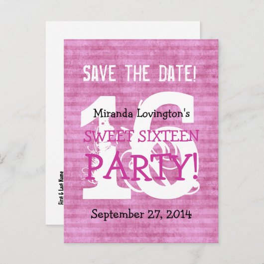 Save the Date Sweet 16 Verjaardagsfeest V01 Aankondigingskaart (Voorkant / Achterkant)
