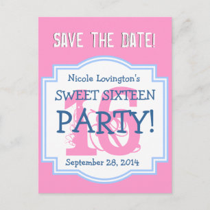 Save the Date Sweet 16 Verjaardagsfeestje V001 ROZ Aankondigingskaart