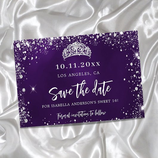 Save The Date Sweet 16 violet argent parties scintillant tiara f