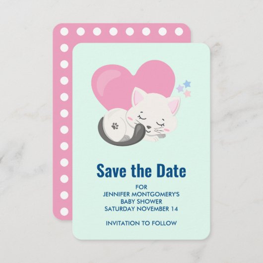 Save The Date Sweet Kitty Chat Dormir avec un grand coeur (Devant / Derrière)