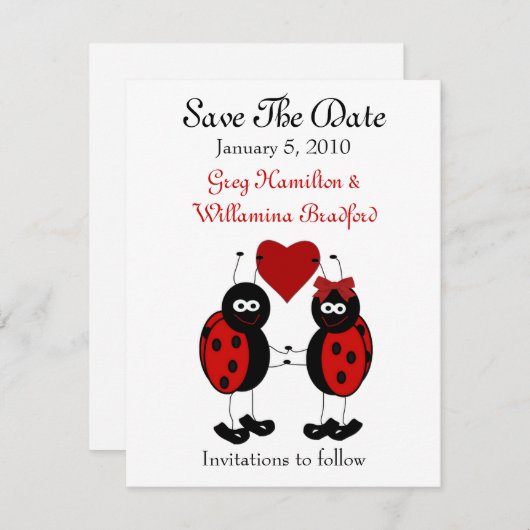 Save The Date Sweet Ladybug Enregistrer la date Annonces (Devant / Derrière)