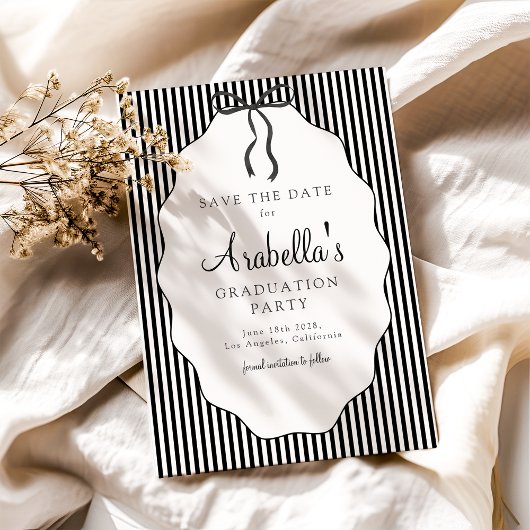 Save The Date Sweet Pinstriped Black Bow Graduation