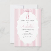 Save The Date Sweet Pinstriped Pink Bow Graduation (Devant)