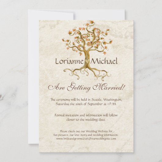 Save The Date Swirl Tree Roots Antiquité Parchemin Mariage Enreg (Devant)