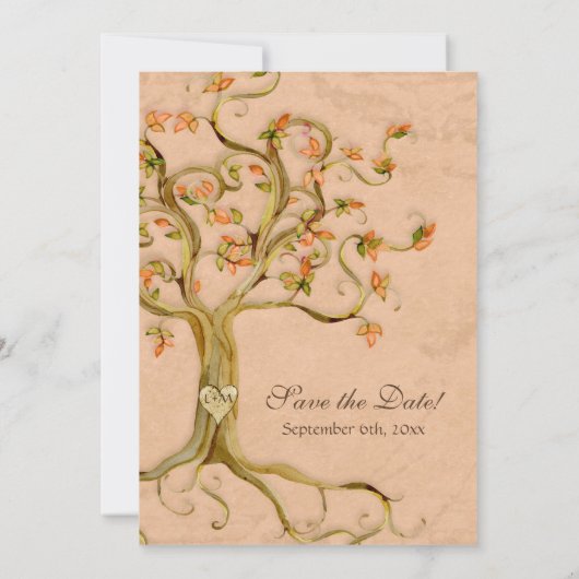 Save The Date Swirl Tree Roots Antiquité Parchemin Mariage Enreg (Dos)