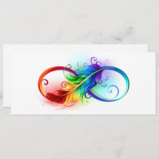 Save The Date Symbole d'infini avec plume arc-en-ciel (Devant / Derrière)
