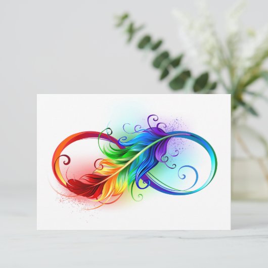 Save The Date Symbole d'infini avec plume arc-en-ciel (Debout devant)
