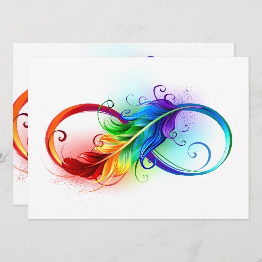 Save The Date Symbole d'infini avec plume arc-en-ciel (Devant / Derrière)