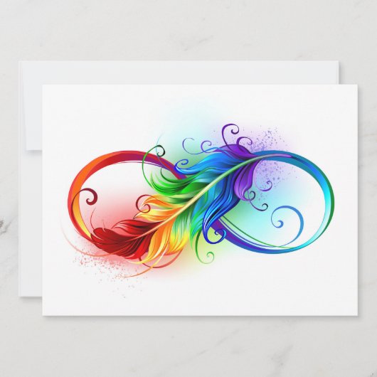 Save The Date Symbole d'infini avec plume arc-en-ciel (Devant)