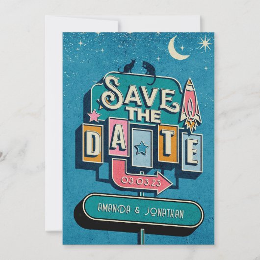 Save The Date SYMBOLE Mariage Futuriste Rétro (Devant)