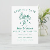 Save The Date Table de dîner buffet dessinée à la main mignonne (Debout devant)