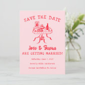 Save The Date Table de dîner buffet dessinée à la main mignonne  (Debout devant)