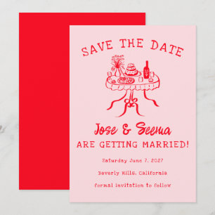 Save The Date Table de dîner buffet dessinée à la main mignonne