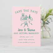 Save The Date Table de dîner buffet dessinée à la main mignonne  (Debout devant)