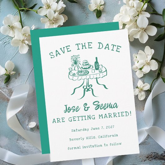 Save The Date Table de dîner buffet dessinée à la main mignonne
