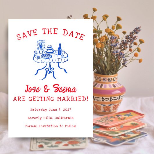 Save The Date Table de dîner buffet dessinée à la main mignonne