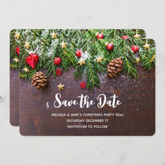 Save The Date Table de Noël rustique avec pin et neige (Devant / Derrière)