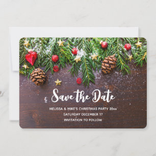 Save The Date Table de Noël rustique avec pin et neige