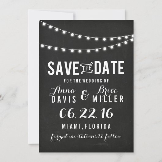 Save The Date Tableau noir Chalkboard Été Chaîne Lumière Enregis (Devant)