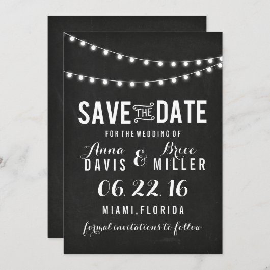 Save The Date Tableau noir Chalkboard Été Chaîne Lumière Enregis (Devant / Derrière)