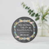 Save The Date Tableau Noir Menthe Rose Aqua Fleurs Guirlande Mar (Debout devant)