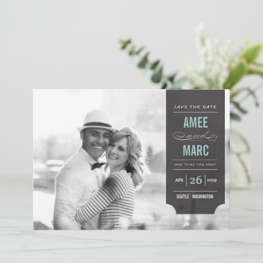 Save The Date Tabulation Noir Moderne Style Chic Photo Enregistr (Debout devant)