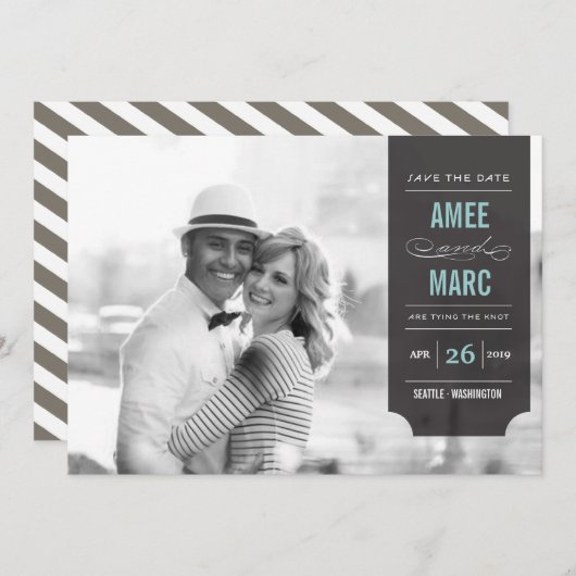 Save The Date Tabulation Noir Moderne Style Chic Photo Enregistr (Devant / Derrière)