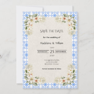 Save The Date Talavera Bleue Élégante Florale Romantique