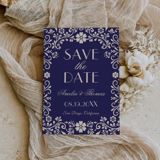 Save The Date Talavera Blue Mexican Wedding