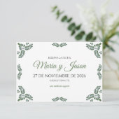 Save The Date Talavera Green Floral Minimalist Spanish Wedding (Debout devant)