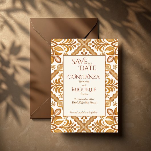 Save The Date Talavera terracotta vintage mariage mexicain