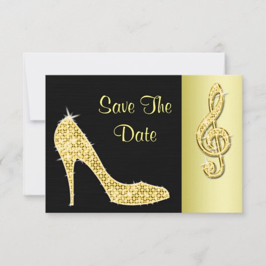 Save The Date Talons dorés & Clé de sol 40ème Enregistrer la dat (Devant)