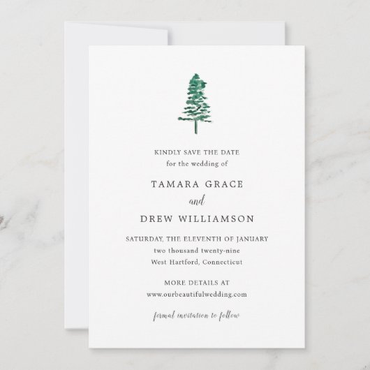 Save The Date Tamara Pine Tree Mariage moderne (Devant)