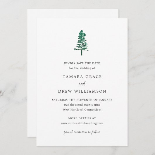 Save The Date Tamara Pine Tree Mariage moderne (Devant / Derrière)