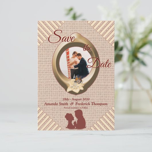 Save The Date Tan - Marsala Vin Texturé Enregistrer la date (Debout devant)