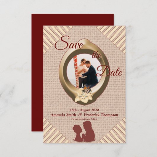 Save The Date Tan - Marsala Vin Texturé Enregistrer la date (Devant / Derrière)