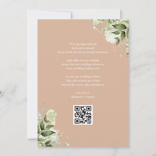 Save The Date Tan vert Floral QR Code Mariage (Dos)