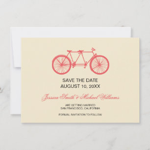 Save The Date Tandem vélo mariage à retenir la date rose écru