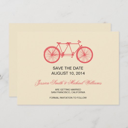 Save The Date Tandem Vélo Mariage Enregistrer La Date Rose Ecru (Devant / Derrière)