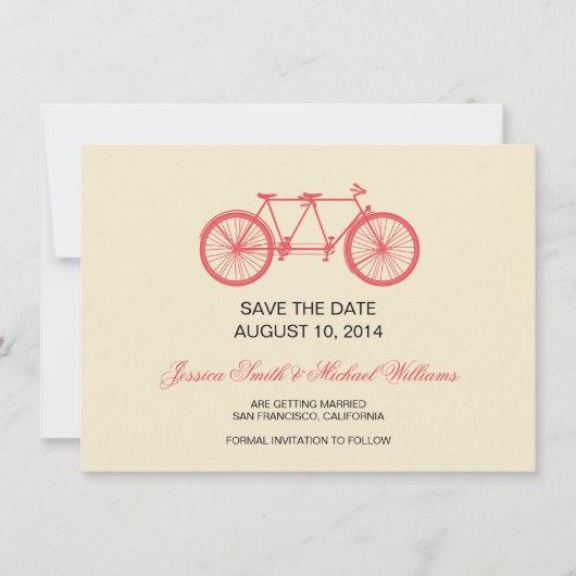 Save The Date Tandem Vélo Mariage Enregistrer La Date Rose Ecru (Devant)