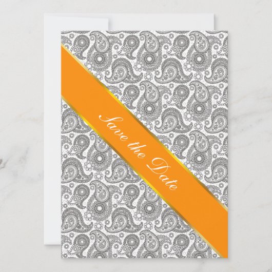 Save The Date Tangerine Black Paisley (Devant)