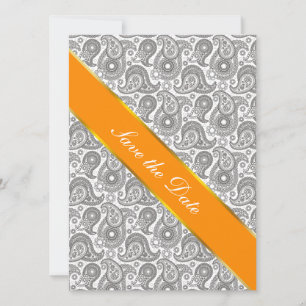 Save The Date Tangerine Black Paisley