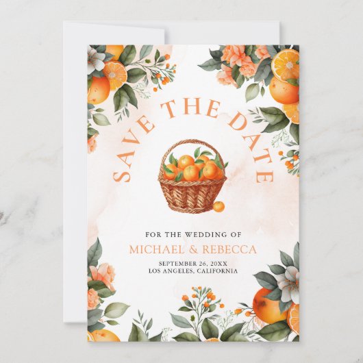 Save The Date Tangerine Orange Citrus QR Code Mariage photo (Devant)