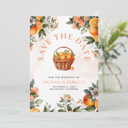Save The Date Tangerine Orange Citrus QR Code Mariage photo (Debout devant)