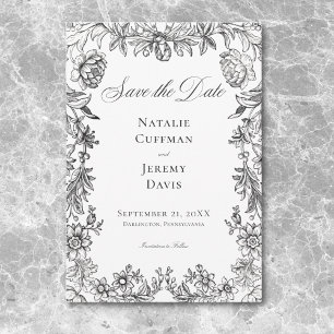 Save The Date Tapisserie vintage noir et blanc Mariage Floral